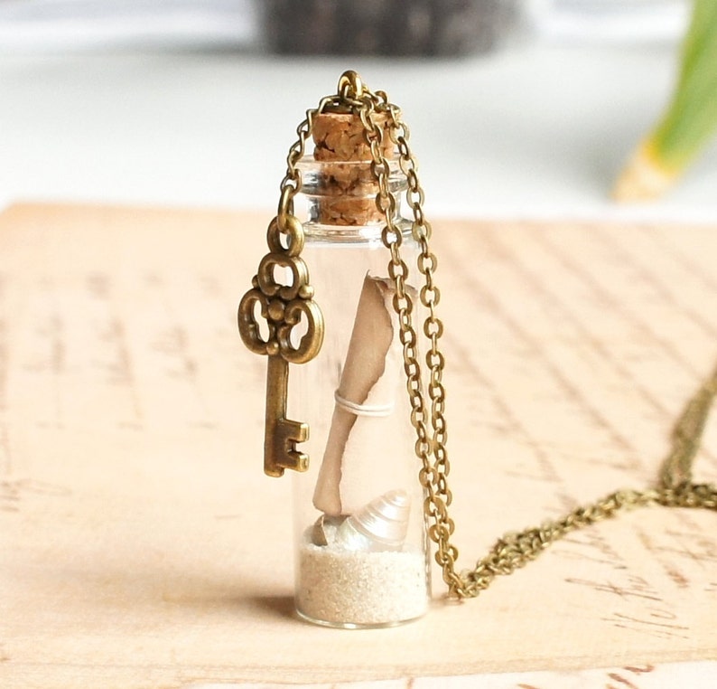 Personalized Message In A Bottle Necklace, Mini Bottle Necklace, Paper Scroll In Vial Necklace, Sand Bottle Necklace, Keepsake Mini Bottle image 1