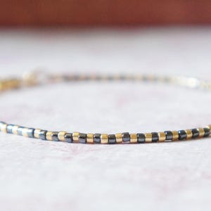Black And Gold Seed Bead Bracelet, Tiny Beads Bracelet, Beaded Delicate Bracelet, Stacking Gold Filled Bracelet, Minimalist Dainty Bracelet