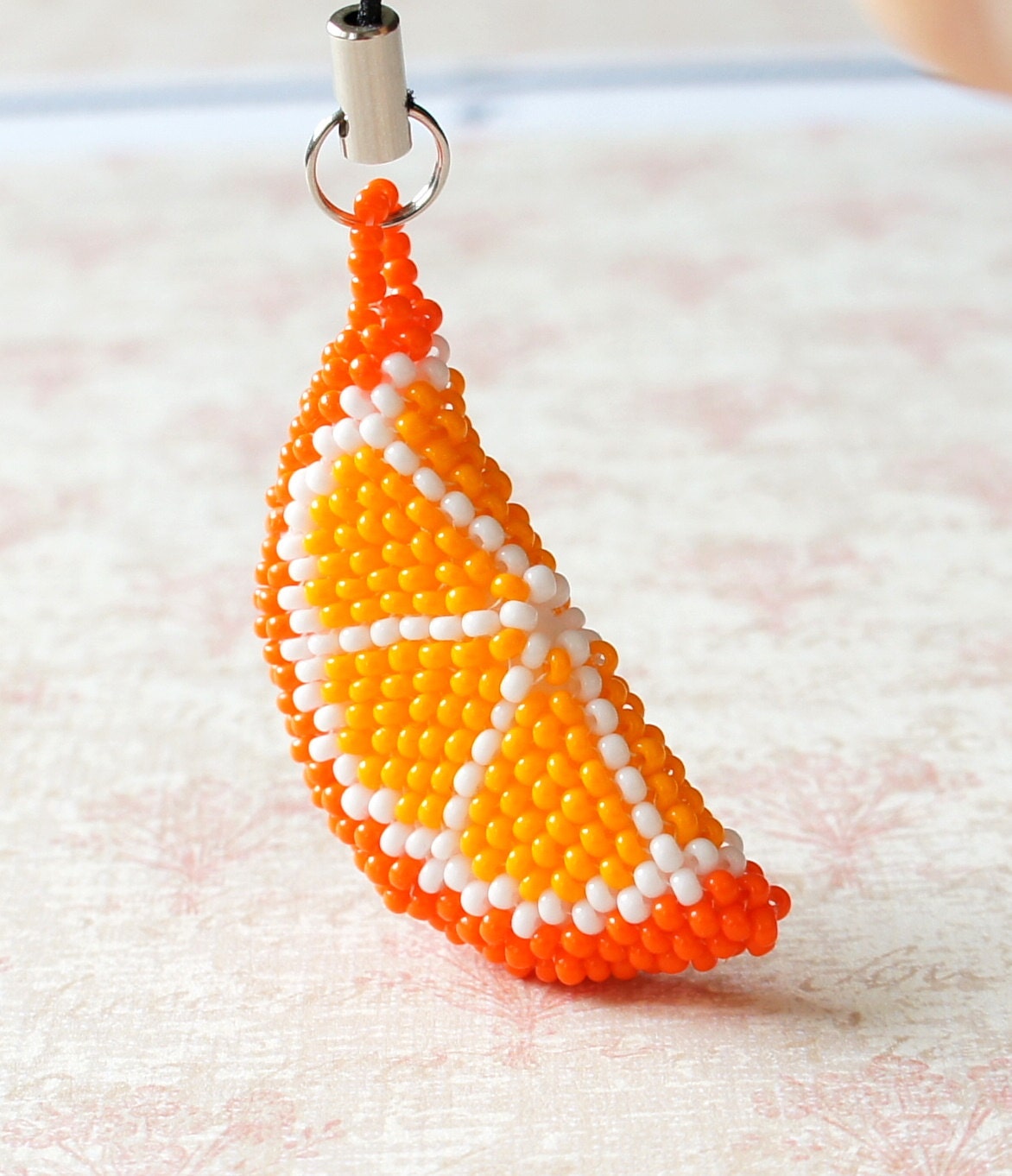 Beaded Orange Pendant Beaded Fruit Pendant Seed Bead Etsy