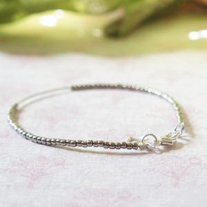 Silver Beaded Bracelet, Seed Beads And Sterling Silver Bar Bracelet, Stacking Delicate Bracelet, Layering Minimalist Dainty Bracelet image 5