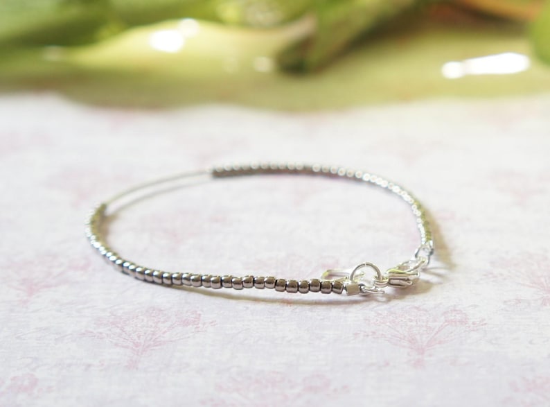 Silver Beaded Bracelet, Seed Beads And Sterling Silver Bar Bracelet, Stacking Delicate Bracelet, Layering Minimalist Dainty Bracelet image 5