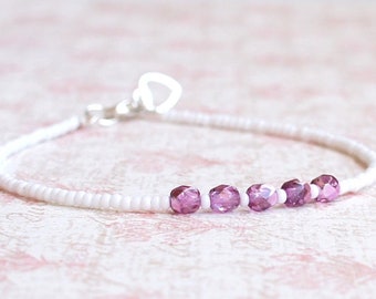 Pink And White Seed Bead Bracelet, Beaded Stacking Bracelet, Simple Minimalist Bracelet, Layering Delicate Bracelet, Dainty Glass Bracelet