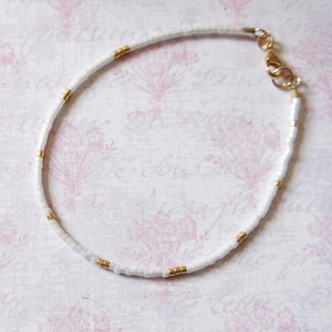 White And Gold Seed Bead Bracelet, Tiny Beads Bracelet, Beaded Delicate Bracelet, Stacking Gold Filled Bracelet, Minimalist Dainty Bracelet