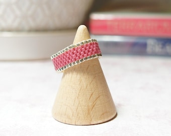 Stiefmütterchen Ring, Flexible Perlen Ring, Rosa Und Silber Band Ring, Gewebte Perlen Ring, Stiefmütterchen Ring, Peyote Ring