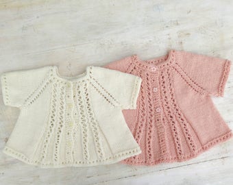 KNITTING PATTERN, Bobby's Girl Cardigan, Top Down Cardigan, 6 Sizes, Short & Long Sleeve Options, Lace Panel Cardigan, Baby, Toddler, Child