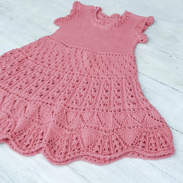 KNITTING PATTERN, Girl's Dress, Baby Dress,Knit  Lace Skirt Dress, Knit Summer Dress, 6 Sizes, Adalie Dress, PDF, Toddler Dress, Party Dress