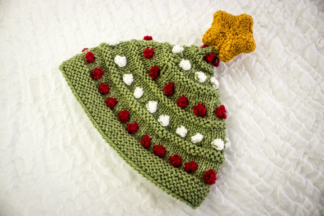 KNITTING PATTERN, Knitted Baby Christmas Tree Hat, Hat With Star, Pixie