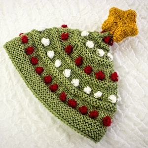 KNITTING PATTERN, Knitted Baby Christmas Tree Hat, Hat With Star, Pixie Hat, Bobble Hat, Baby Winter Hat Pattern, Photo-prop Pattern