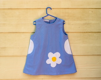 Girls Pinafore Dress Sewing Pattern: Flower Applique, Sizes 1-3 (PDF Pattern)