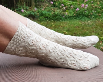 SOCK KNITTING PATTERN, Toe Up Leaf Twine Socks, Women's Socks, Lace Socks, Instant Download, Floral Sock Pattern, Leaf Pattern Socks