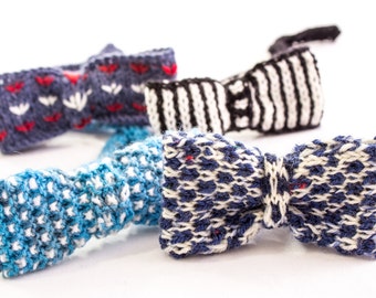 KNITTING PATTERN, Bow Ties, Boys Knit Bow Ties Patterns, Set of 4 Designs, Instant Download, Adjustable Band, Bow Tie Patterns