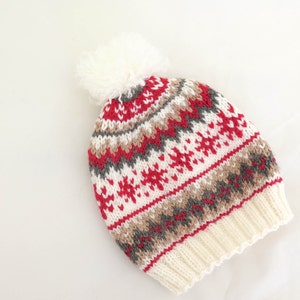 KNITTING PATTERN, Knit Hat, Scandinavian Knit Hat, Pompom Hats Pattern, Ski Hat Knitting Pattern, Winter Hat,6 Sizes: Baby, Toddlers, Kids image 1