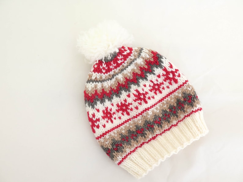 KNITTING PATTERN, Knit Hat, Scandinavian Knit Hat, Pompom Hats Pattern, Ski Hat Knitting Pattern, Winter Hat,6 Sizes: Baby, Toddlers, Kids image 1