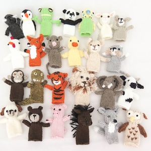 KNITTING PATTERN, 25 Animal Finger Puppets, Pet Parade, Waldorf Toys, Softies, Finger Puppets, Knitted Toy Animals, Set of 25