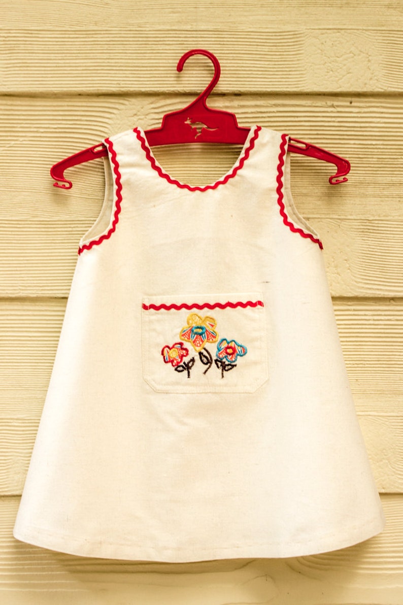 SEWING PATTERN, Girls Pinafore Dress Pattern,Toddler Dress Pattern, Crochet Picot Trim, Crochet Flower Appliqué, Sizes 1, 2, 3, PDF image 3