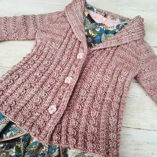 KNITTING PATTERN, Layla Jacket, Girl's Top Down Cardigan, Buttoned Sweater, 6 Sizes, Seamless Cardigan, PDF, Baby, Toddler, Girl