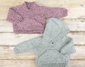 KNITTING PATTERN, Hoodie Pattern, Sweater With Kangaroo Pouch Pocket, Optional Hood, Six Sizes, Birth to 7 years, Baby Sweater, Kids Pattern