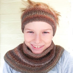KNITTING PATTERN, Children's Hat and Cowl Set, Beanie, Neck-warmer, Tube, 4 sizes, Chunky Weight Yarn, Modern Childrens Knitting Pattern image 1