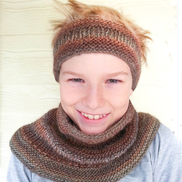 KNITTING PATTERN, Children's Hat and Cowl Set, Beanie, Neck-warmer, Tube, 4 sizes, Chunky Weight Yarn, Modern Childrens Knitting Pattern