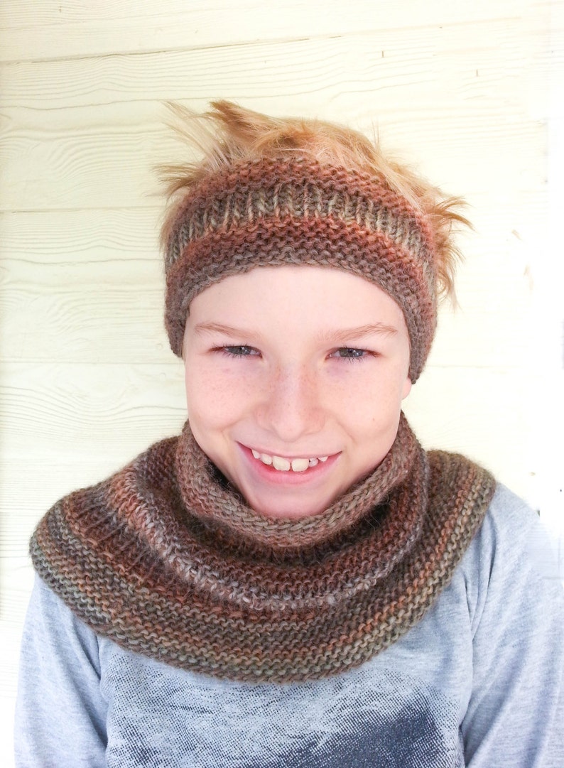 KNITTING PATTERN, Children's Hat and Cowl Set, Beanie, Neck-warmer, Tube, 4 sizes, Chunky Weight Yarn, Modern Childrens Knitting Pattern image 1