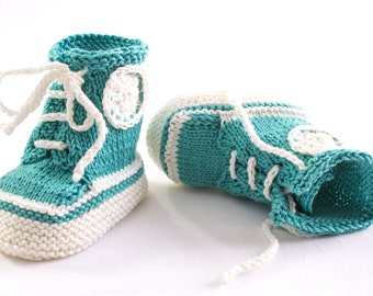 KNITTING PATTERN, PDF, Knit Sneaker Booties Pattern,Trainer Booties, Baby Lace Up Booties, Baby Converse Booties Pattern,