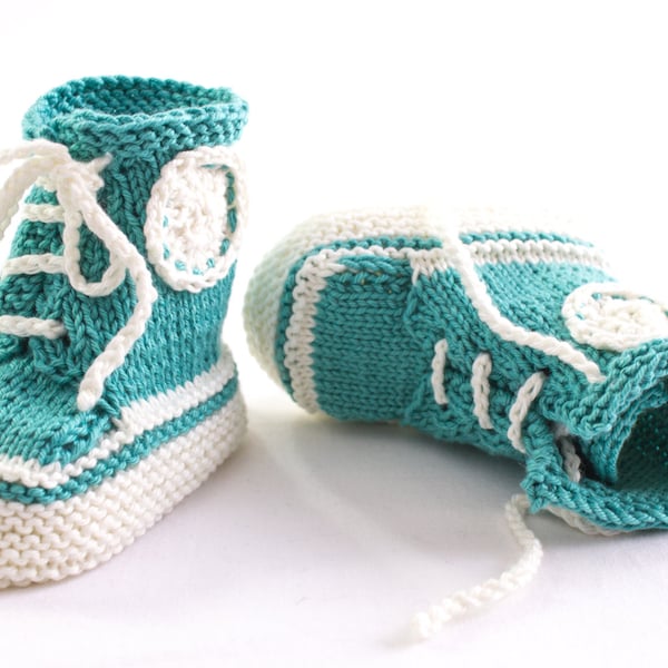 KNITTING PATTERN, PDF, Knit Sneaker Booties Pattern,Trainer Booties, Baby Lace Up Booties, Baby Converse Booties Pattern,