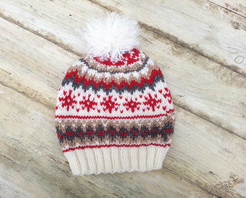 KNITTING PATTERN, Knit Hat, Scandinavian Knit Hat, Pompom Hats Pattern, Ski Hat Knitting Pattern, Winter Hat,6 Sizes: Baby, Toddlers, Kids image 3