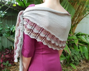 KNITTING PATTERN, Oaklinn Shawl, Women's Shawl, Fashion Shawl, Lace Trim Shawl, Knit Shawl, Easy Lace Shawl Pattern, Ladies Shawl, PDF