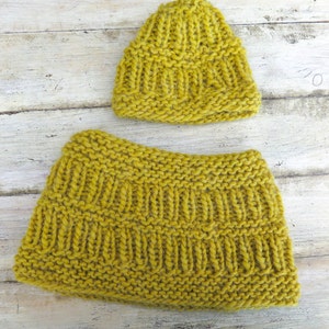 KNITTING PATTERN, Children's Hat and Cowl Set, Beanie, Neck-warmer, Tube, 4 sizes, Chunky Weight Yarn, Modern Childrens Knitting Pattern image 5