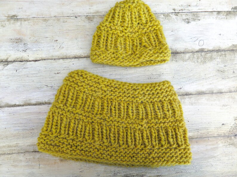KNITTING PATTERN, Children's Hat and Cowl Set, Beanie, Neck-warmer, Tube, 4 sizes, Chunky Weight Yarn, Modern Childrens Knitting Pattern image 5