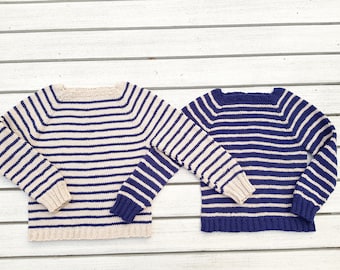 KNITTING PATTERN, Sail Away Sweater. Kids Jumper, Striped Sweater, Classic Breton Sailor, Top Down Striped Sweater, Toddler Pullover, PDF