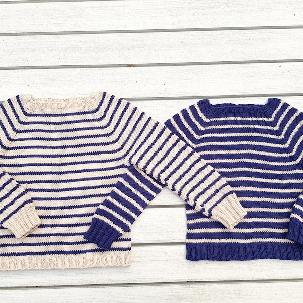 KNITTING PATTERN, Sail Away Sweater. Kids Jumper, Striped Sweater, Classic Breton Sailor, Top Down Striped Sweater, Toddler Pullover, PDF