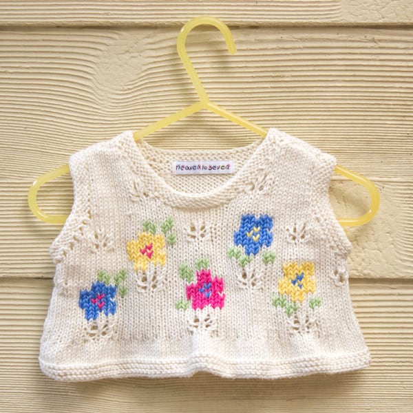 PATRON DE TRICOT,, Haut bébé fille, haut à volants d'été pour fille, dentelle à œillets, broderie de fleurs, 4 tailles