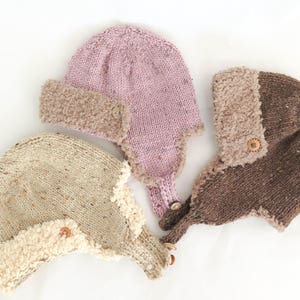 KNITTING PATTERN, Bessie & Charles, Buttoned Aviator Hat, Trapper Hat, Baby, Toddler, Child, Adult Sizes, Knit Aviator Hat, Knit Trapper Hat