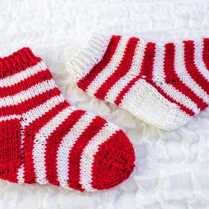 KNITTING PATTERN,  Striped Toddler Socks,  Baby Socks , Footy Socks, Mismatched Socks , Candy Cane Christmas Socks