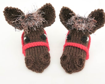 Horse Slippers Knitting Pattern: Novelty Socks, Family Sizes (PDF Pattern)