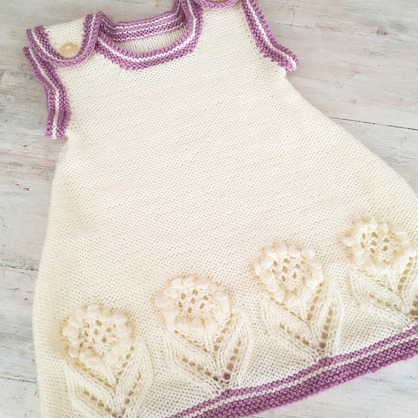 MODÈLE DE TRICOT, robe en tricot pour bébé, robe en tricot pour tout-petits, robe de fille, comment votre jardin pousse-t-il, robe chasuble, robe sans manches, fleurs