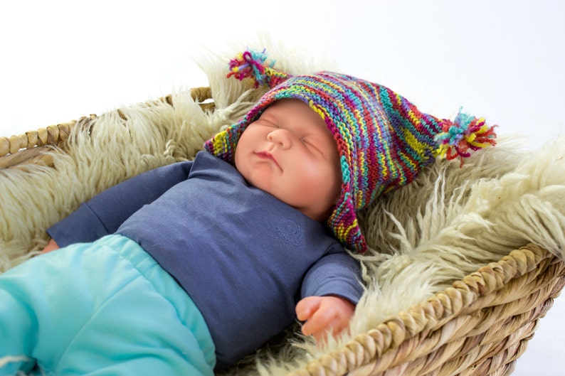 KNITTING PATTERN, Jester Hat Knitting Pattern, Baby and Kids Hat Knitting Pattern, Pompom Hat Pattern, Ear Flap Hat Pattern, image 4