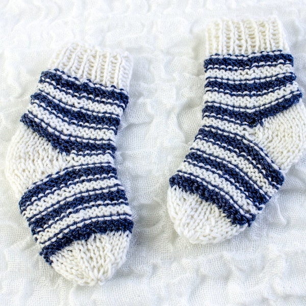 KNITTING  PATTERN, Classic Striped Socks,  Newborn Baby Socks , Boomerang Heel