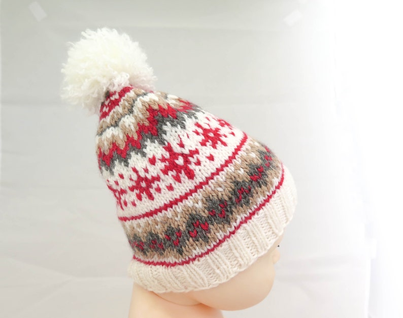 KNITTING PATTERN, Knit Hat, Scandinavian Knit Hat, Pompom Hats Pattern, Ski Hat Knitting Pattern, Winter Hat,6 Sizes: Baby, Toddlers, Kids image 2