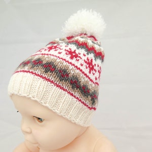 KNITTING PATTERN, Knit Hat, Scandinavian Knit Hat, Pompom Hats Pattern, Ski Hat Knitting Pattern, Winter Hat,6 Sizes: Baby, Toddlers, Kids image 4