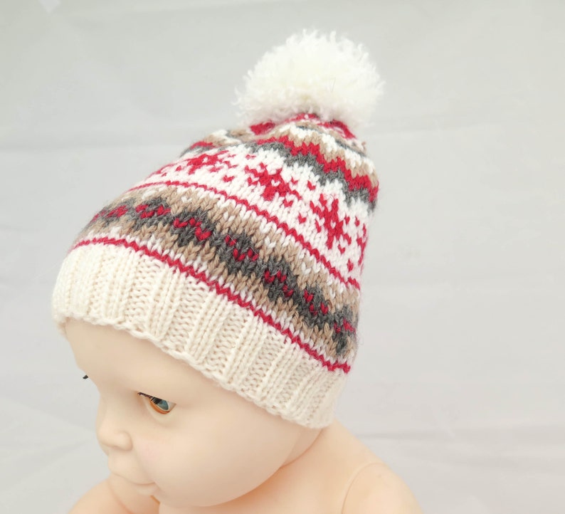 KNITTING PATTERN, Knit Hat, Scandinavian Knit Hat, Pompom Hats Pattern, Ski Hat Knitting Pattern, Winter Hat,6 Sizes: Baby, Toddlers, Kids image 4