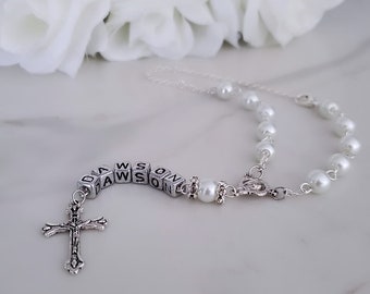 Personalized Rosary, Baptism Rosary, Baptism Gift, Personalized Gift, Hanging Rosary, Baby's Name, Newborn Gift, Rear View Mirror Rosary