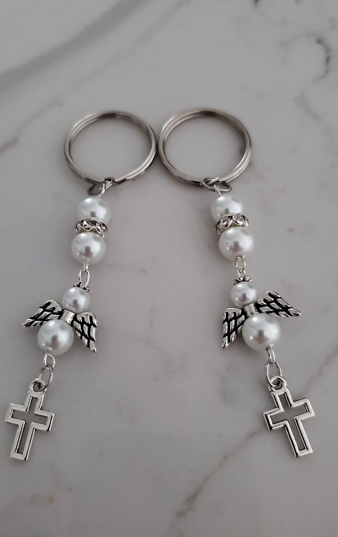 Angel Keychain Favor, Pearl Beads, Baptism Gift - Etsy