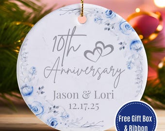 Custom 10th Anniversary Ornament: Ceramic Keepsake Gift Box