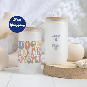Custom Dog Frosted Iced Coffee Cup Glass, Personalized Dog Mom Gift, Custom Dog Mug, Dog Mom Cup, 16oz Glass Can, Custom Frosted Cups