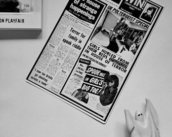 Paranormal Poltergeist Tin Sign wall decor ghost Newspaper Spooky gift