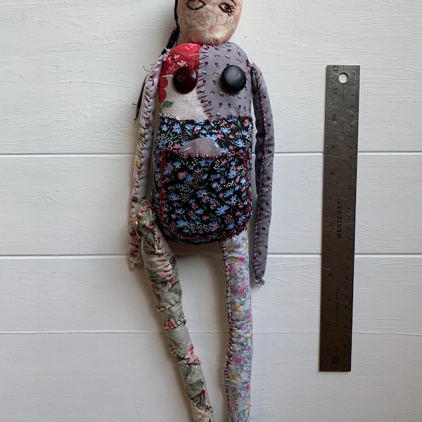 Flora art doll hand stitched upcycled OOAK