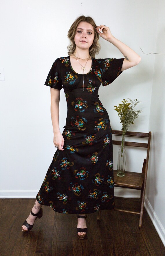 70s Stevie Nicks Floral Flutter Sleeve Maxi - Witc