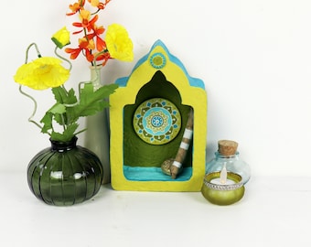 Altar Shrine Mandala Lime Green Blue Olive Green